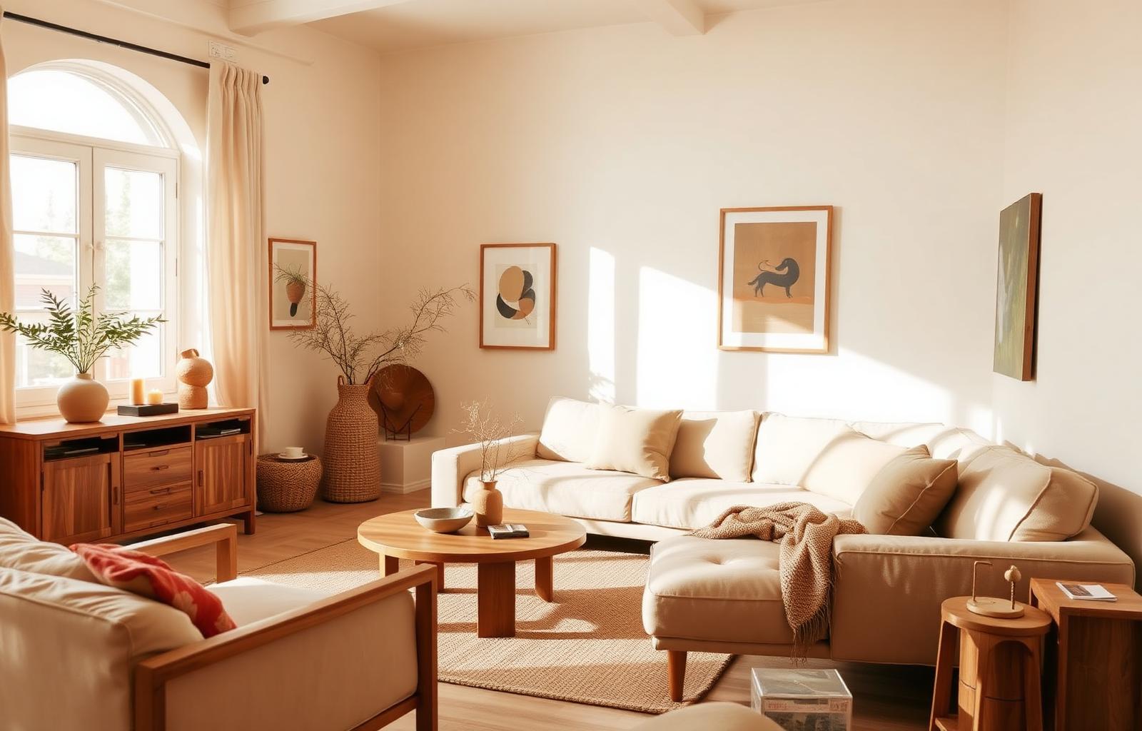 Warm, modern living room furnished from our store