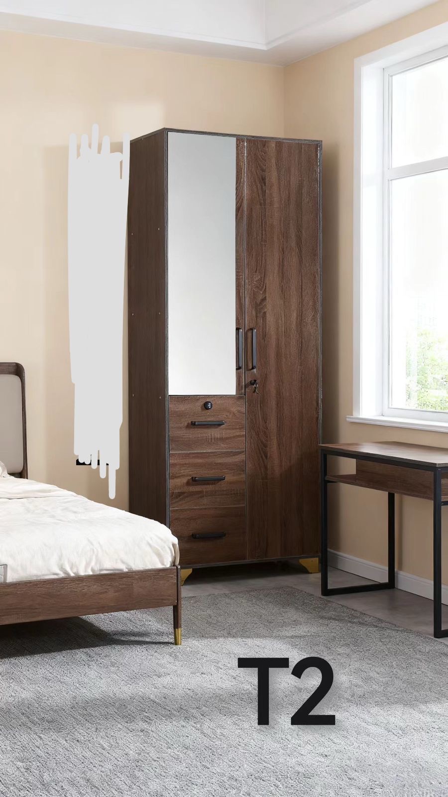 Walnut Wardrobe with Mirror